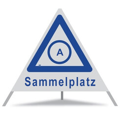 Faltsignal GROWAG 90 cm R2 / "A - Sammelplatz" / Farbe blau